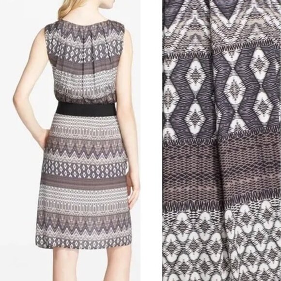 L'AGENCE Print Pleated Satin Fit & Flare Dress Size 6 Nordstrom $495 Aztec Silky - Picture 3 of 16